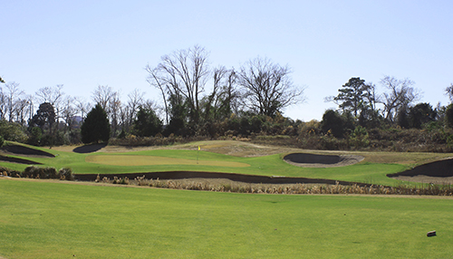 The 9th hole at the Norman Course is one of the layout's best.